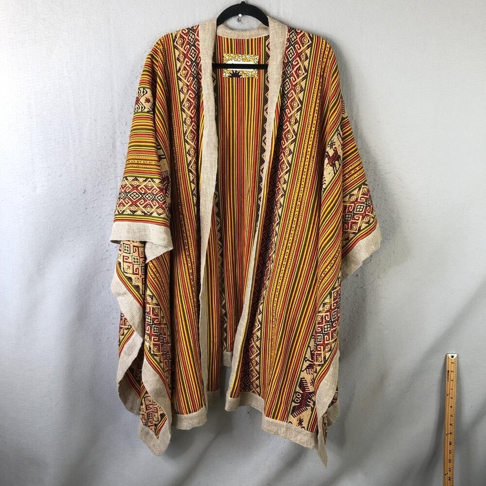 Natural Rough Kimono Poncho Womens One Size Multi Color Striped Southwest Boho